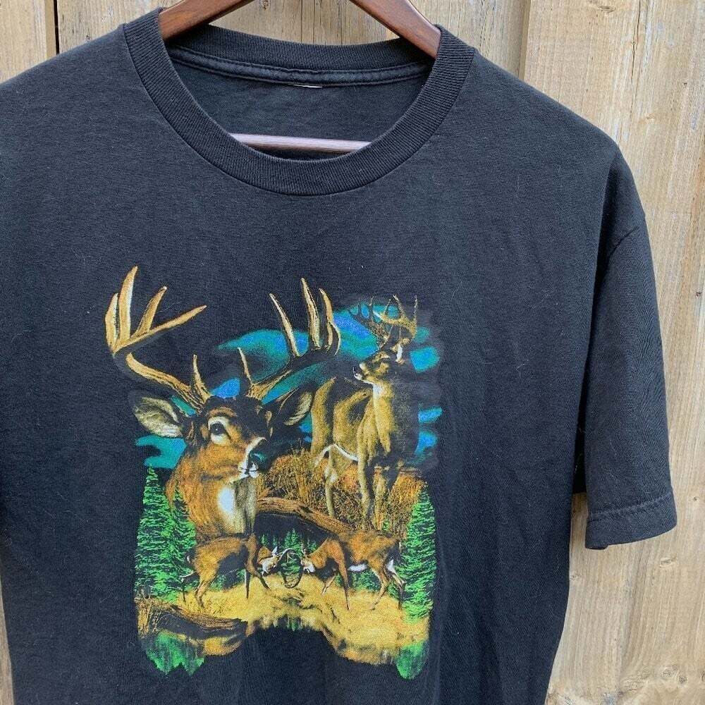 Vintage Deer Antlers Graphic T Shirt Black